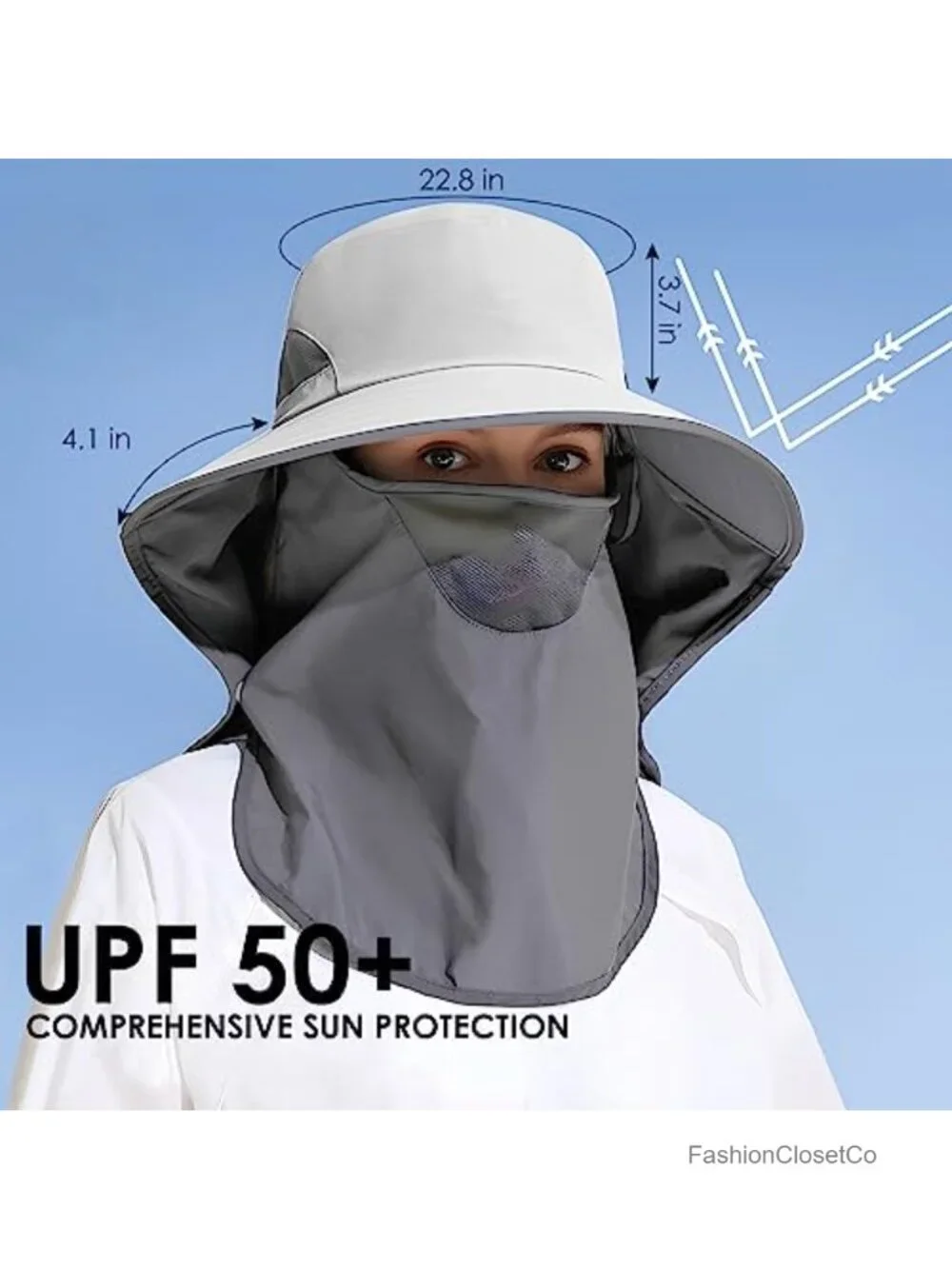 UPF 50+ Sun Hat with Detachable Neck Flap for Fishing Hiking